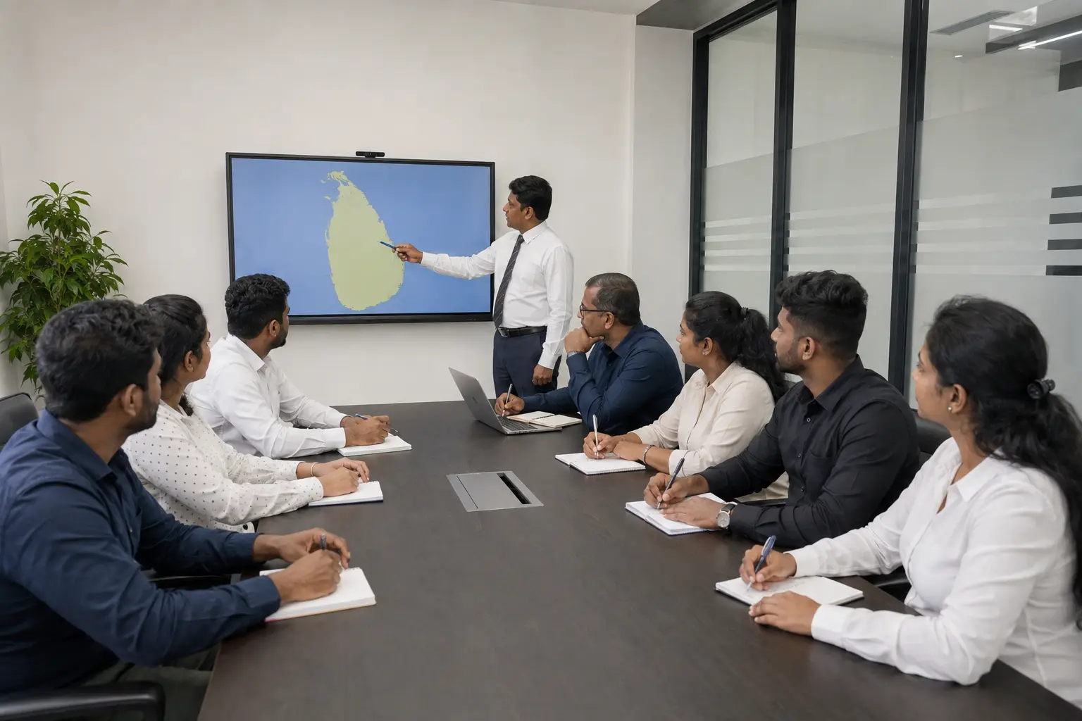 Finwin Travels team briefing in the meeting room