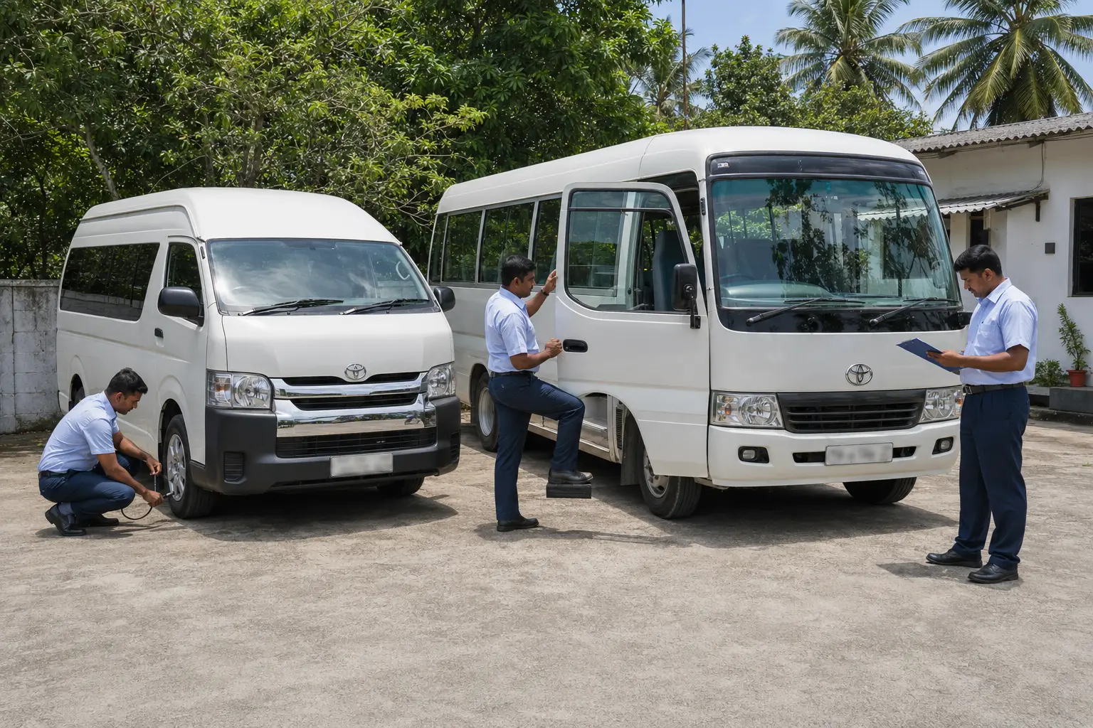 Finwin Travels driver completing a fleet vehicle safety check