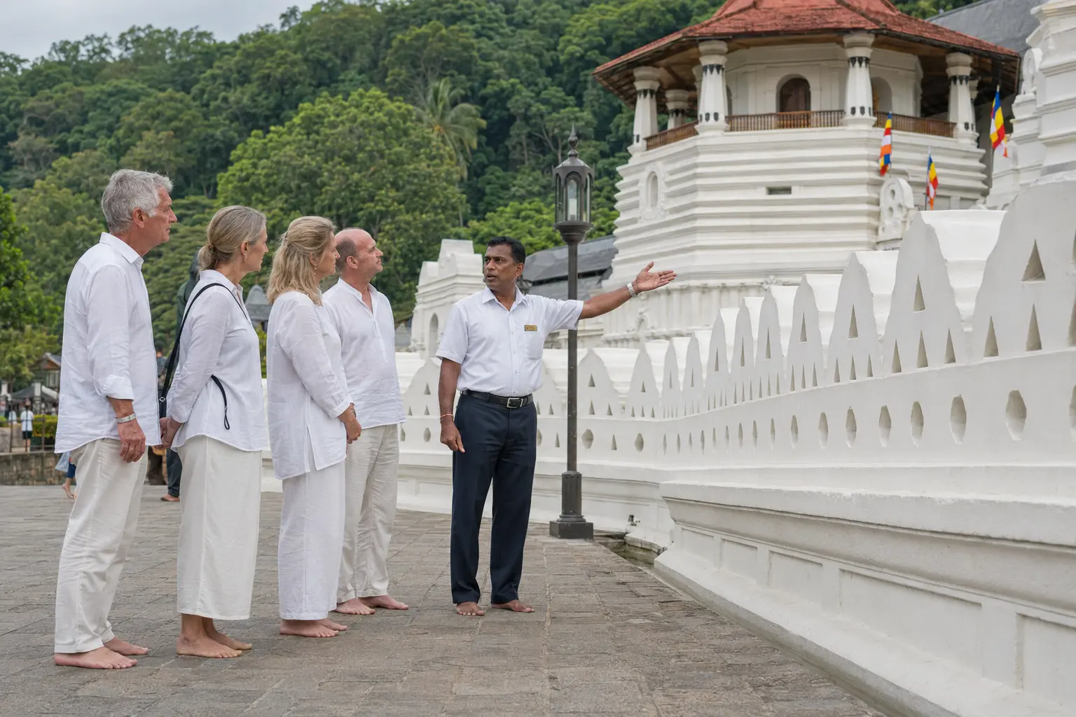 Finwin Travels guide at the Temple of the Tooth, Kandy